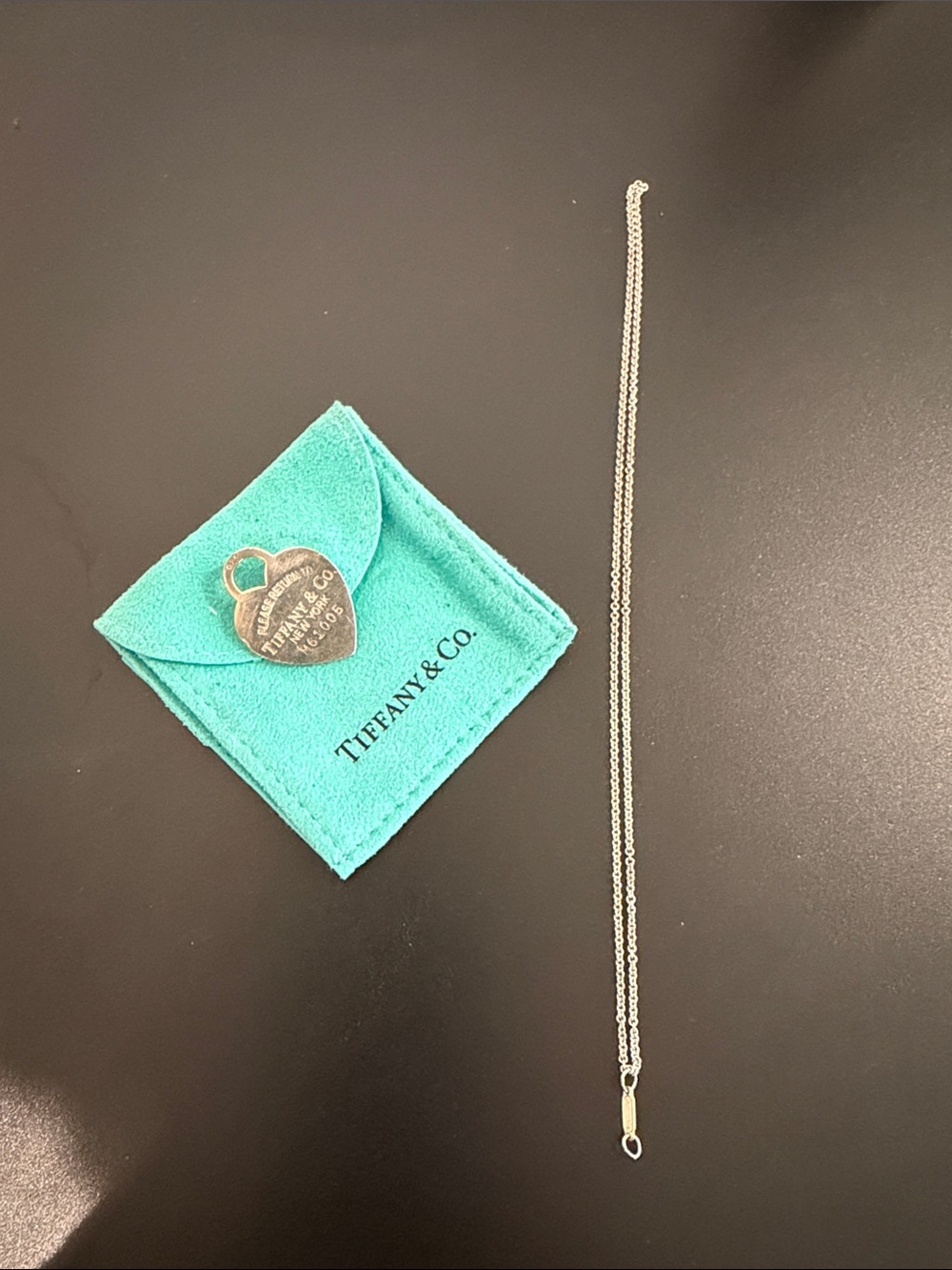 Tiffany & Co. Silver Heart Tag Necklace with Blue Pouch